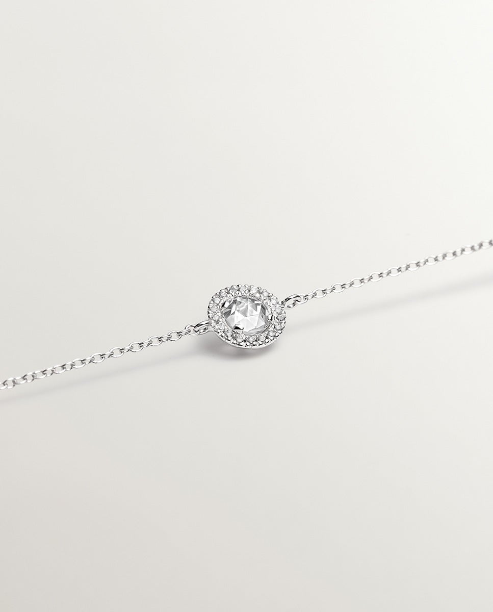 Pulseira de Prata 925 com Topázio Branco e Orla de Safiras Brancas Branco-5