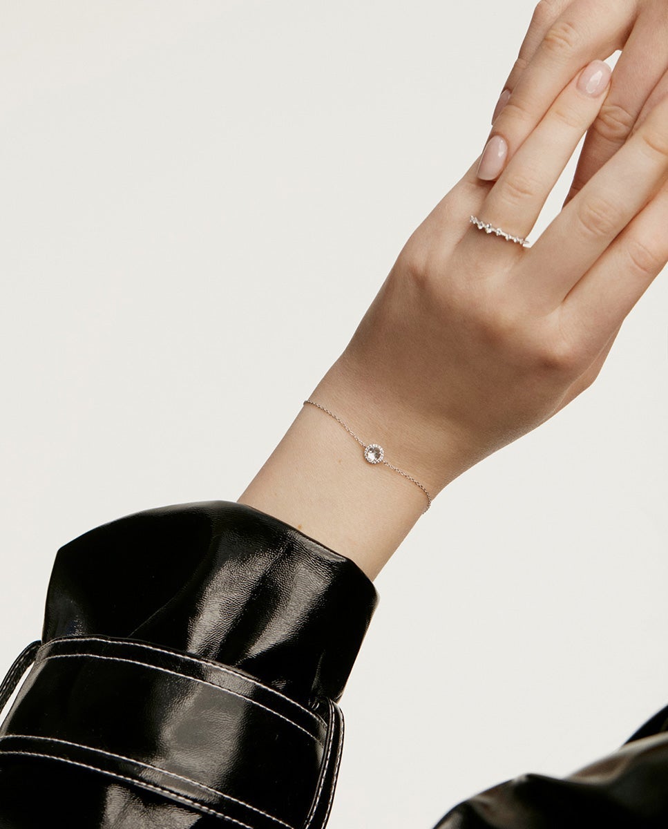Pulseira de Prata 925 com Topázio Branco e Orla de Safiras Brancas Branco-6