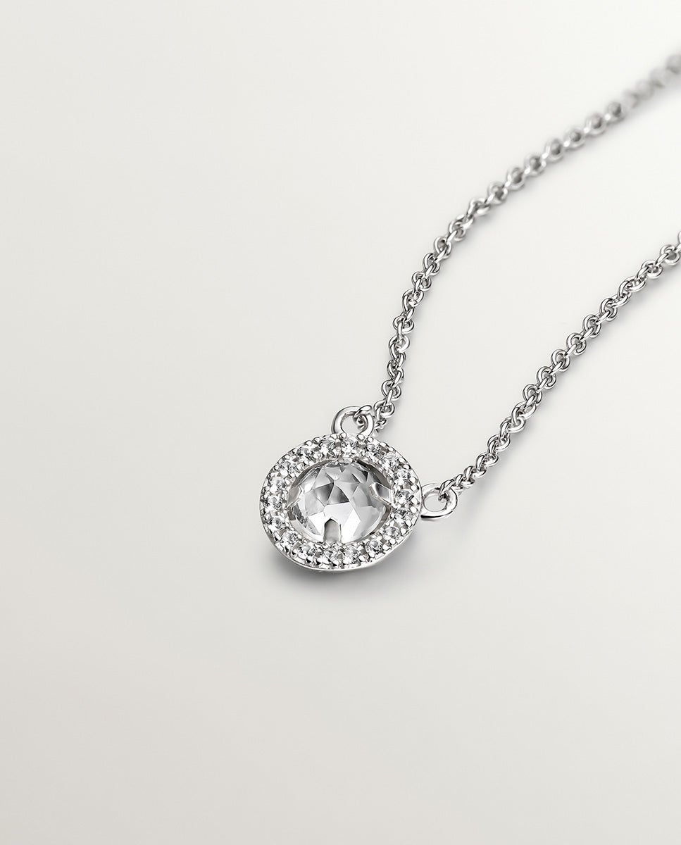 Pendente de Prata 925 com Topázio Branco e Orla de Safiras Brancas Branco-3