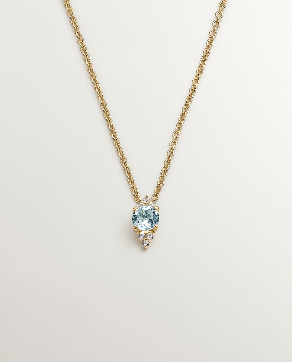 Pendente de Prata 925 Banhada em Ouro Amarelo de 18k com Topázio Azul Sky e Safiras Brancas Azul-1
