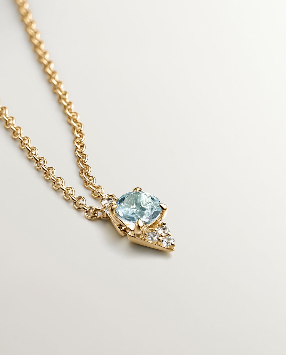 Pendente de Prata 925 Banhada em Ouro Amarelo de 18k com Topázio Azul Sky e Safiras Brancas Azul-3
