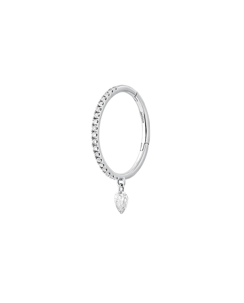 Brinco Individual de Argola em Ouro Branco 18k com Diamantes Branco-1