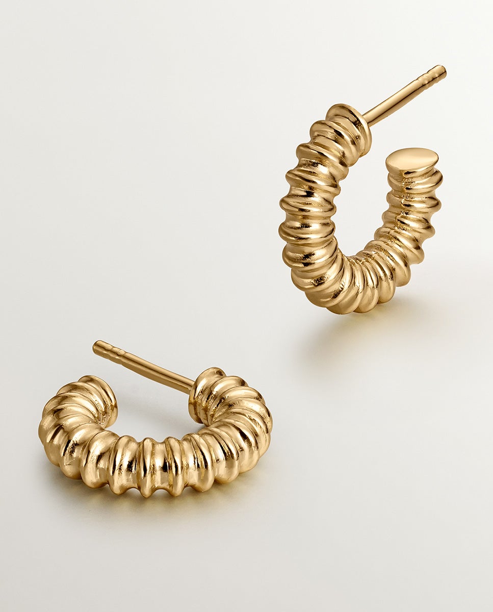 Brincos de Aro Pequenos de Prata 925 com Banho em Ouro Amarelo de 18k e Acabamento em Relevo Ouro-1