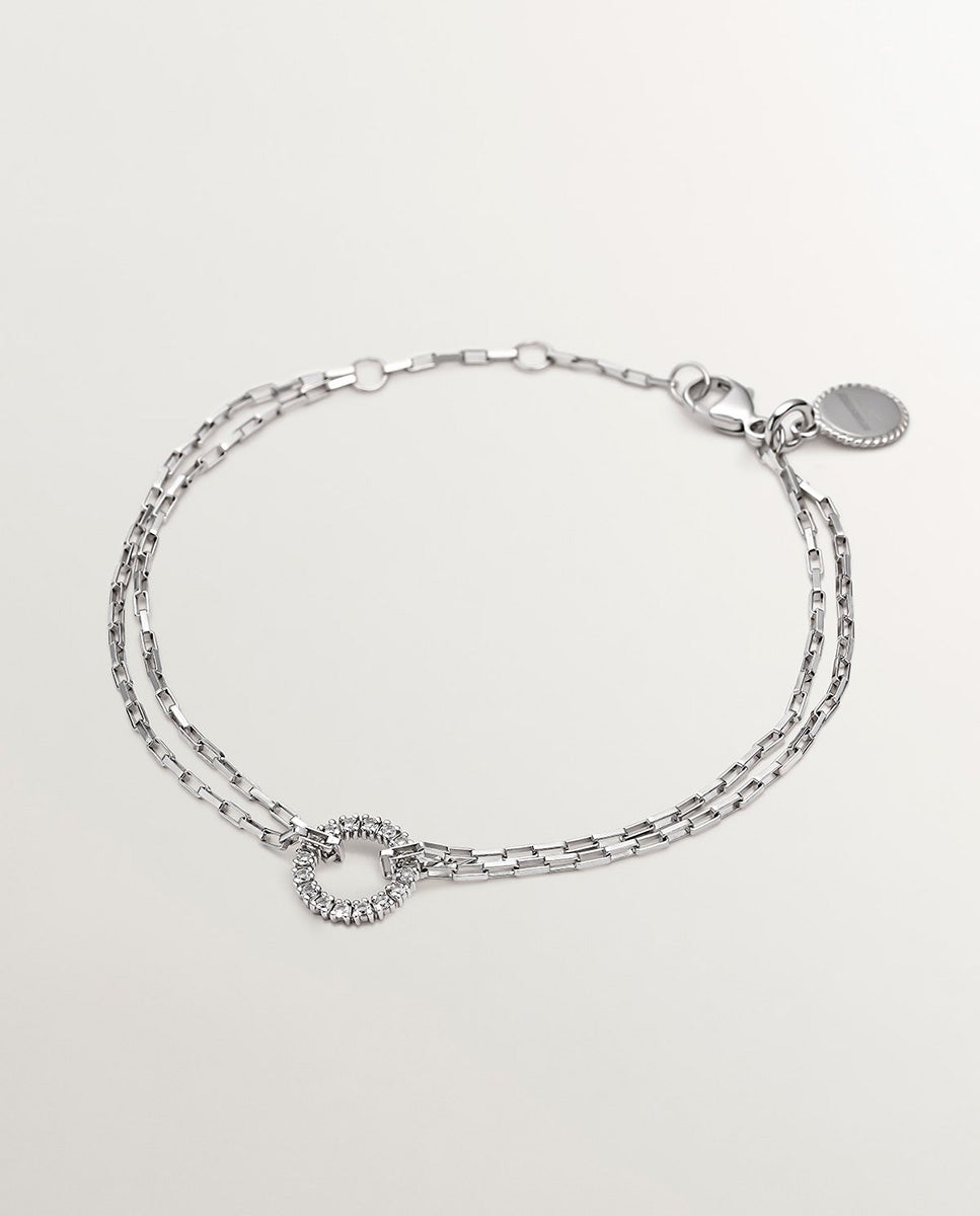 Pulseira de Elos Forza de Prata 925 com Argola de Topázios Brancos Branco-1