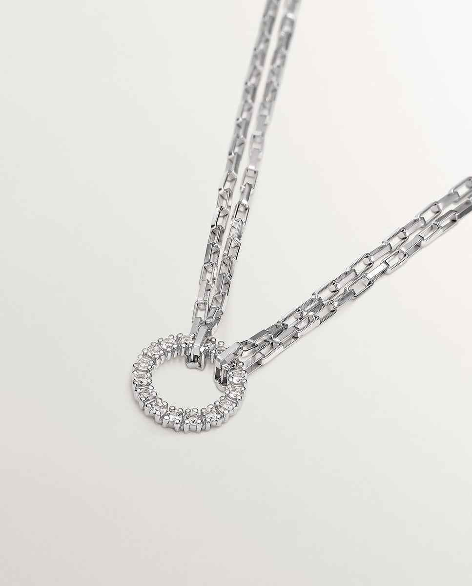Pulseira de Elos Forza de Prata 925 com Argola de Topázios Brancos Branco-3