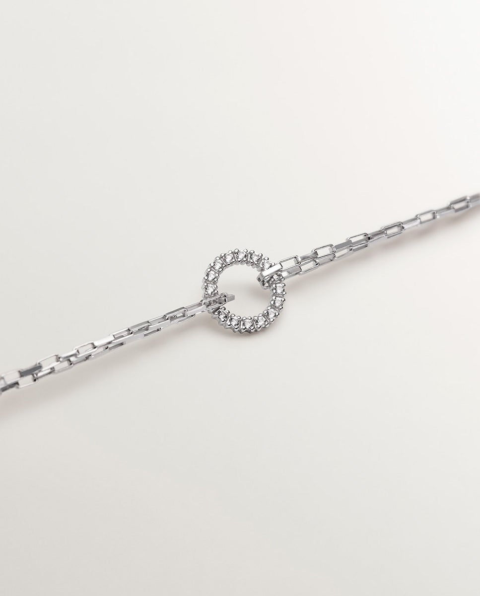 Pulseira de Elos Forza de Prata 925 com Argola de Topázios Brancos Branco-5