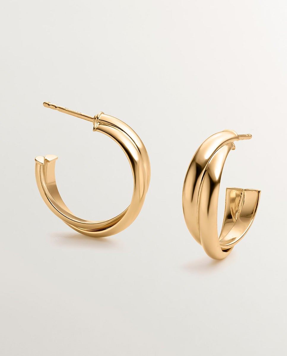 Brincos de Argola Dupla Médios de Prata 925 Banhada em Ouro Amarelo de 18k Ouro-1