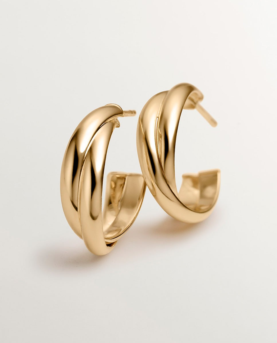 Brincos de Argola Dupla Médios de Prata 925 Banhada em Ouro Amarelo de 18k Ouro-5