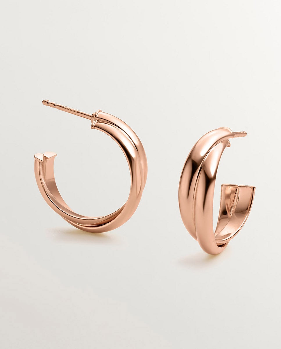 Brincos de Argola Dupla Médios de Prata 925 Banhada em Ouro Rosa de 18k Rosa-1