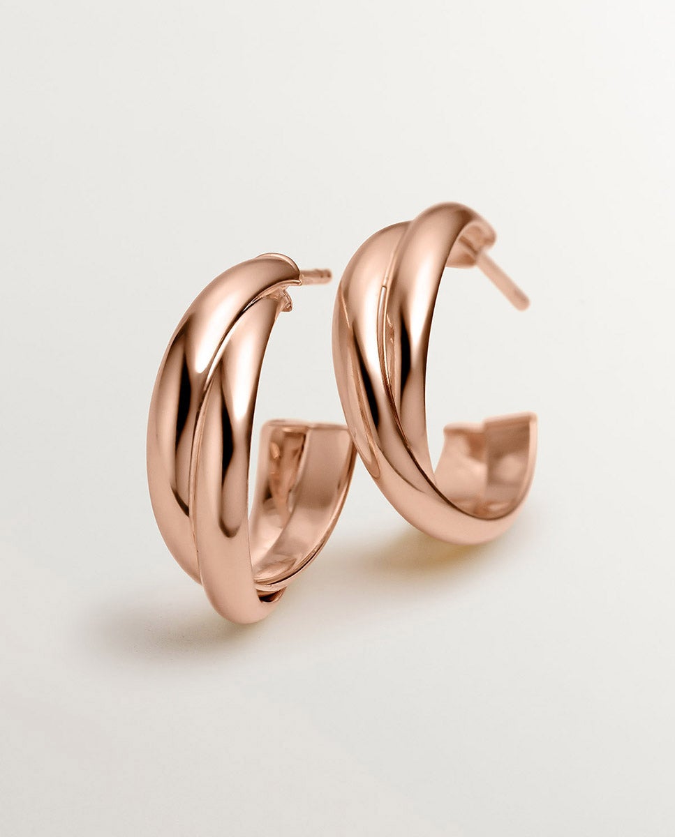 Brincos de Argola Dupla Médios de Prata 925 Banhada em Ouro Rosa de 18k Rosa-6