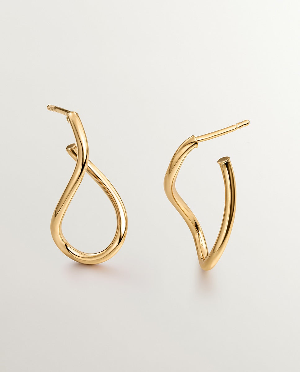 Brincos de Argola Ondulados Médios de Prata 925 Banhada a Ouro Amarelo de 18k Ouro-1