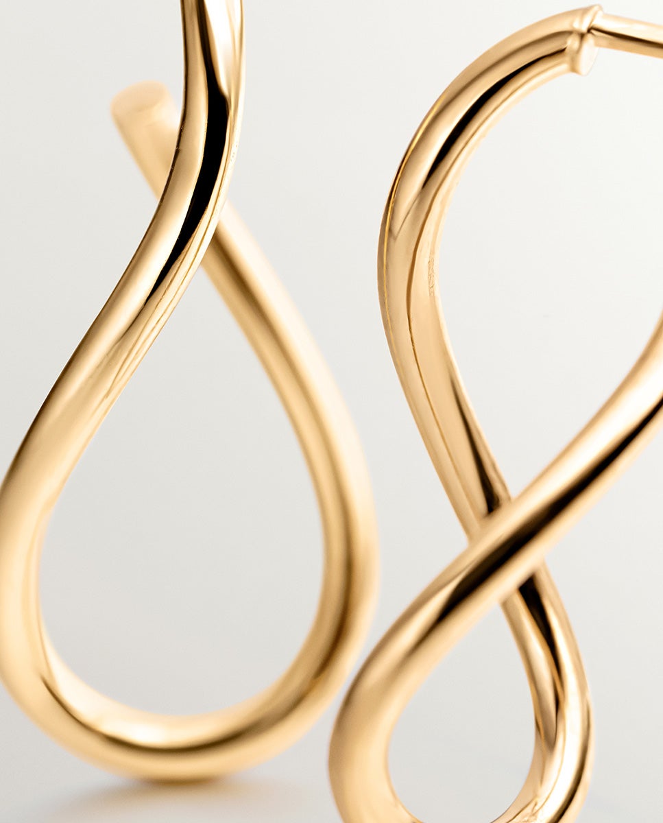 Brincos de Argola Ondulados Médios de Prata 925 Banhada a Ouro Amarelo de 18k Ouro-5