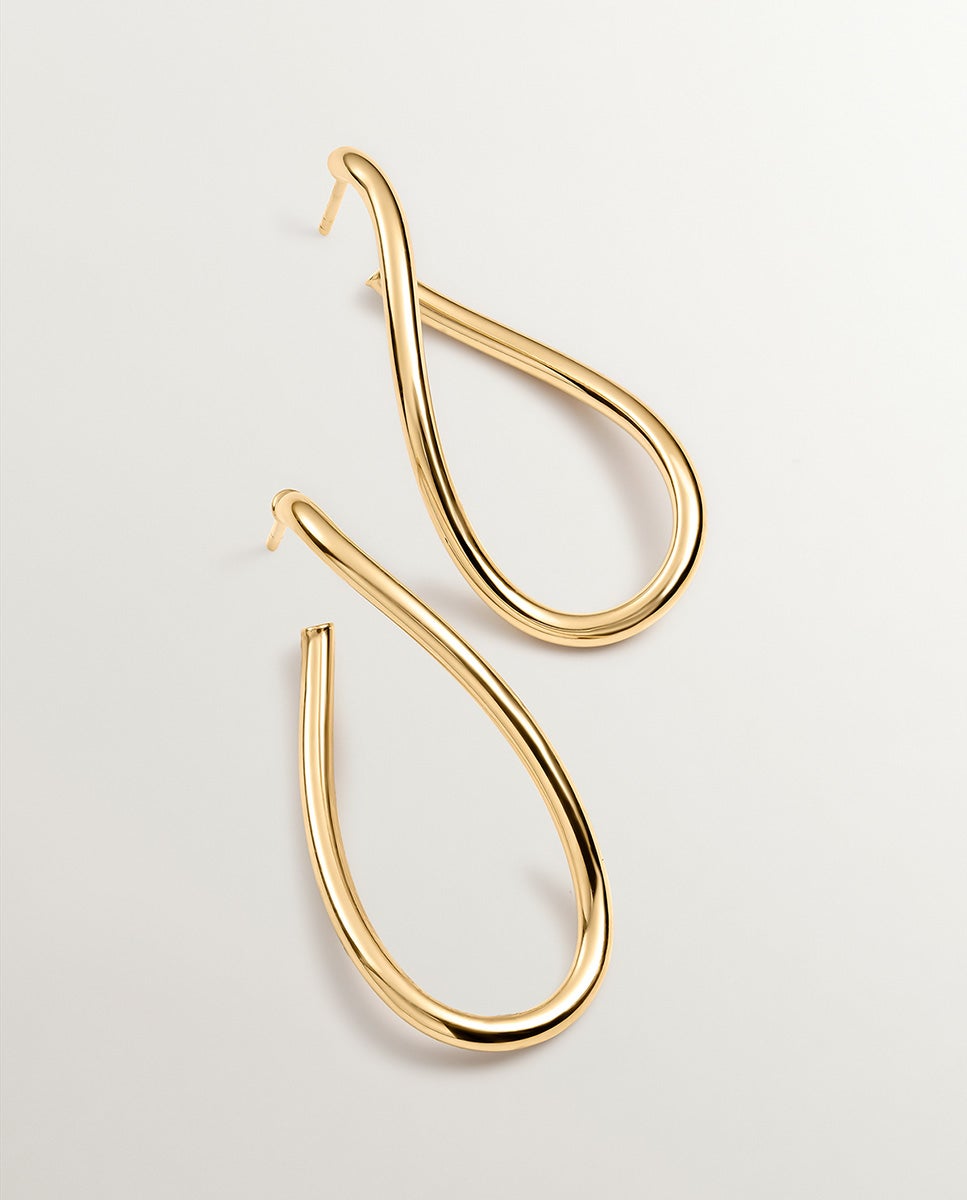 Brincos de Argola Ondulados Grandes de Prata 925 com Banho em Ouro Amarelo de 18k Ouro-1
