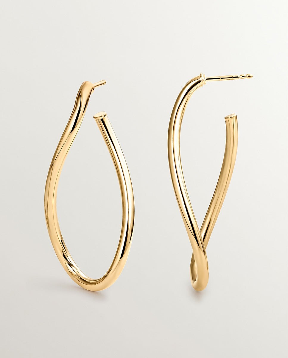 Brincos de Argola Ondulados Grandes de Prata 925 com Banho em Ouro Amarelo de 18k Ouro-5