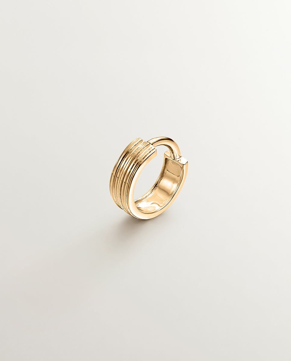 Brinco Individual de Argola Larga de Ouro Amarelo de 9k com Textura Ouro-1