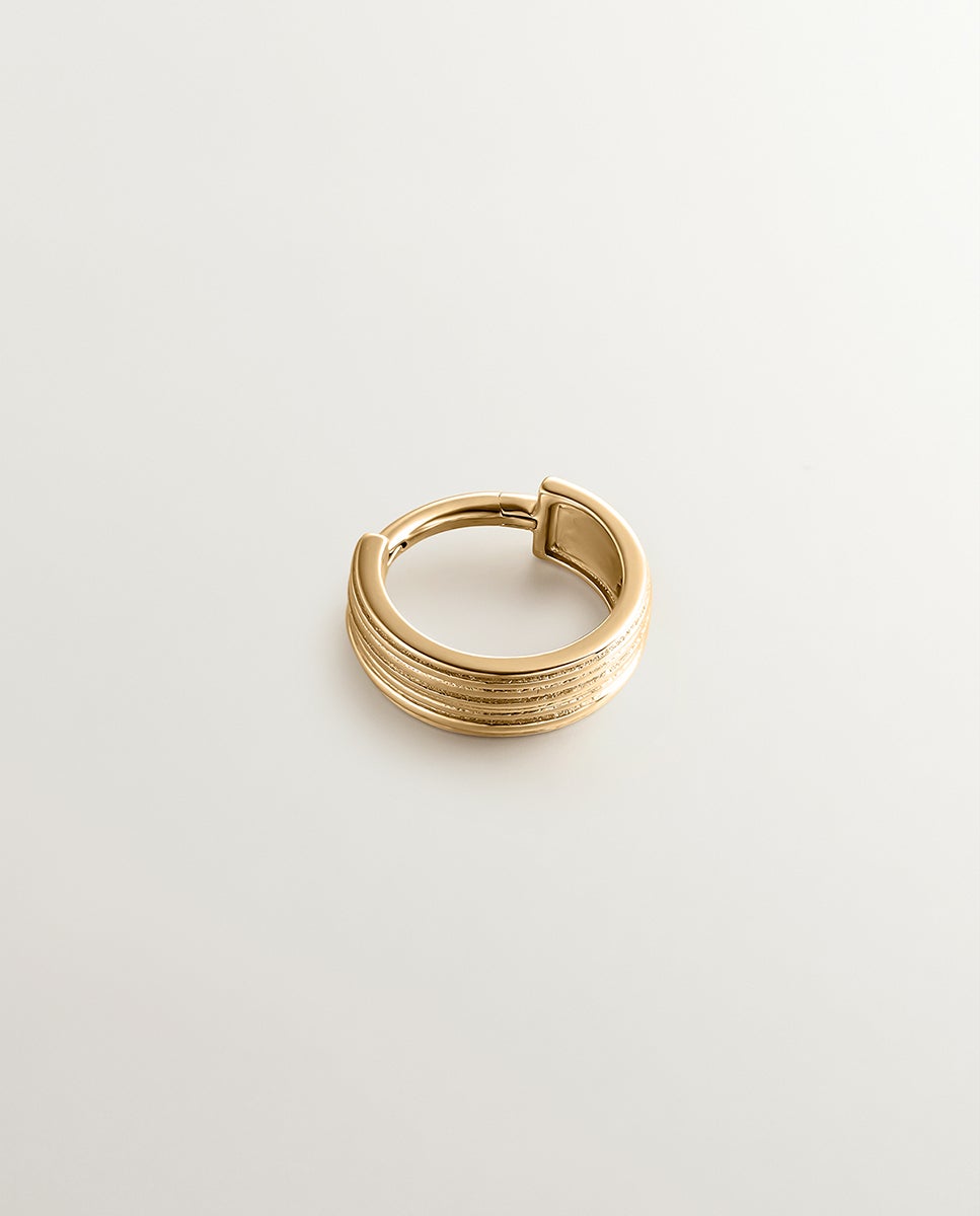 Brinco Individual de Argola Larga de Ouro Amarelo de 9k com Textura Ouro-3