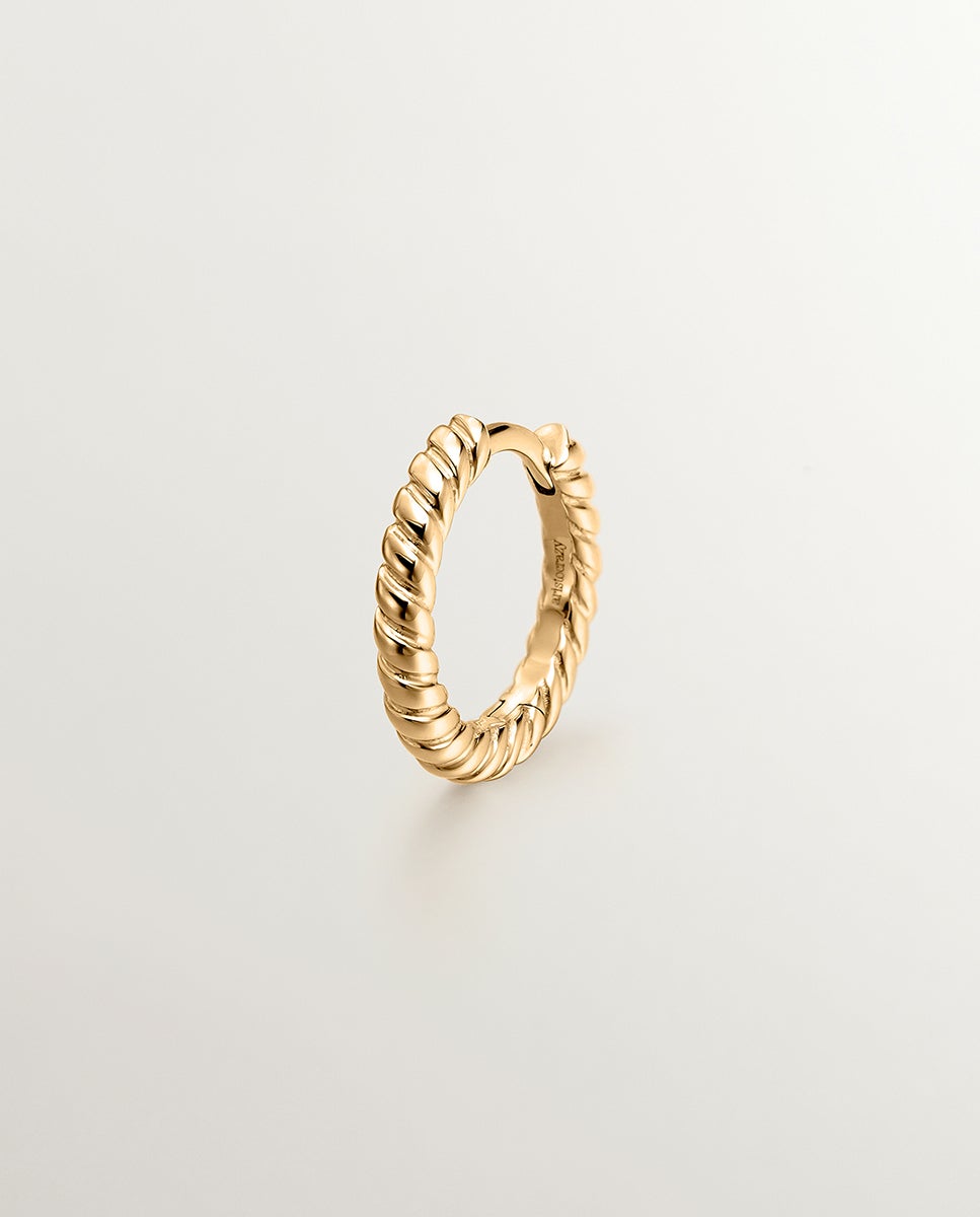 Pendiente Individual de Aro de Ouro Branco de 9k com Textura Gallonada Prata-1