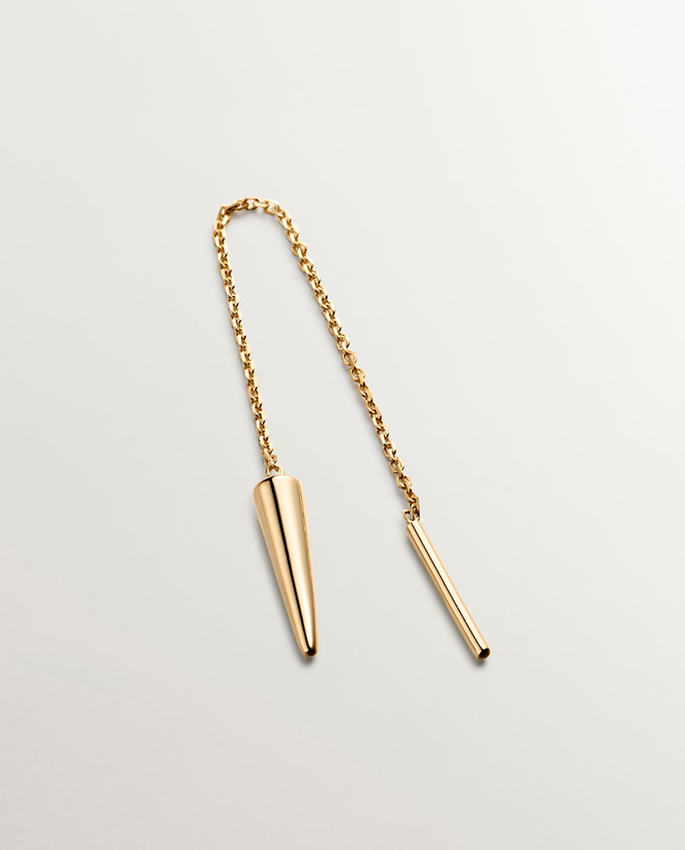 Brinco Individual de Ouro Amarelo de 9k com Corrente e Ponta Ouro-1