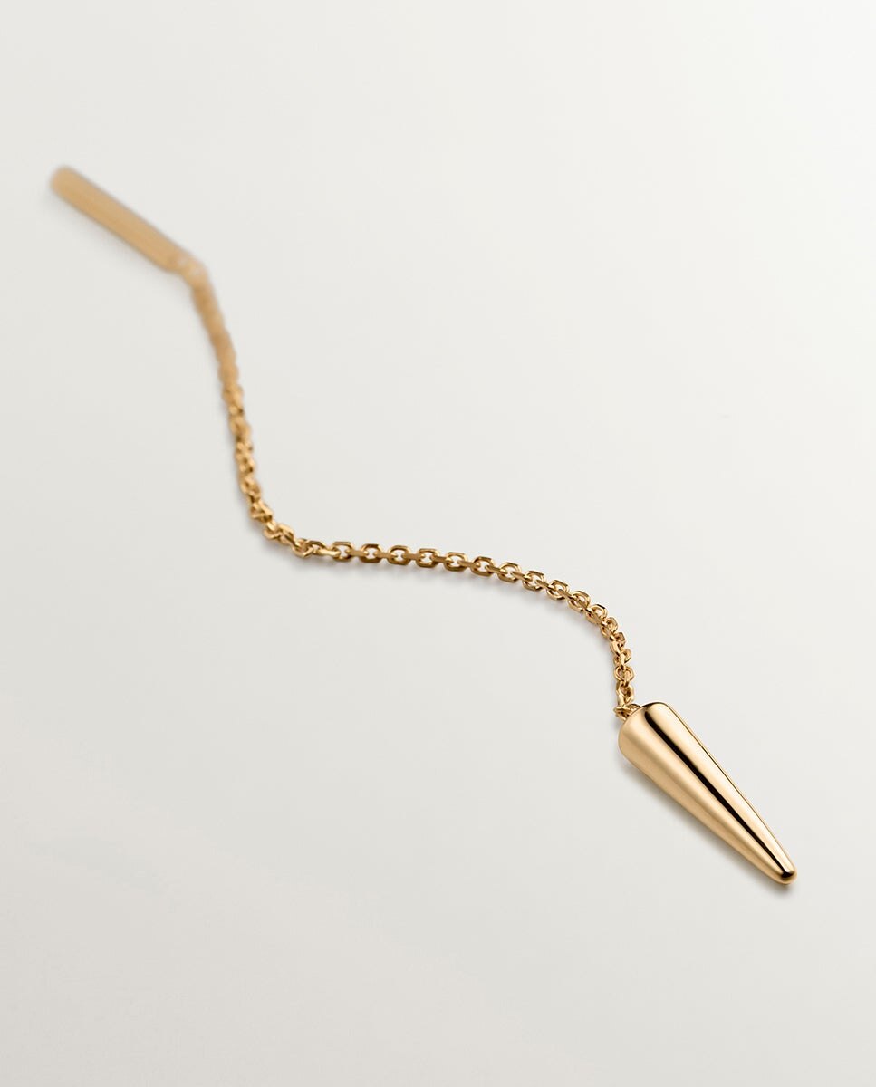 Brinco Individual de Ouro Amarelo de 9k com Corrente e Ponta Ouro-3