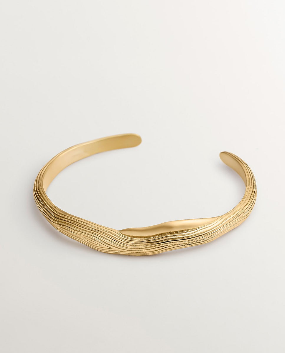 Pulseira de Prata 925 Banhada em Ouro Amarelo de 18k com Relevo e Forma Irregular Ouro-1