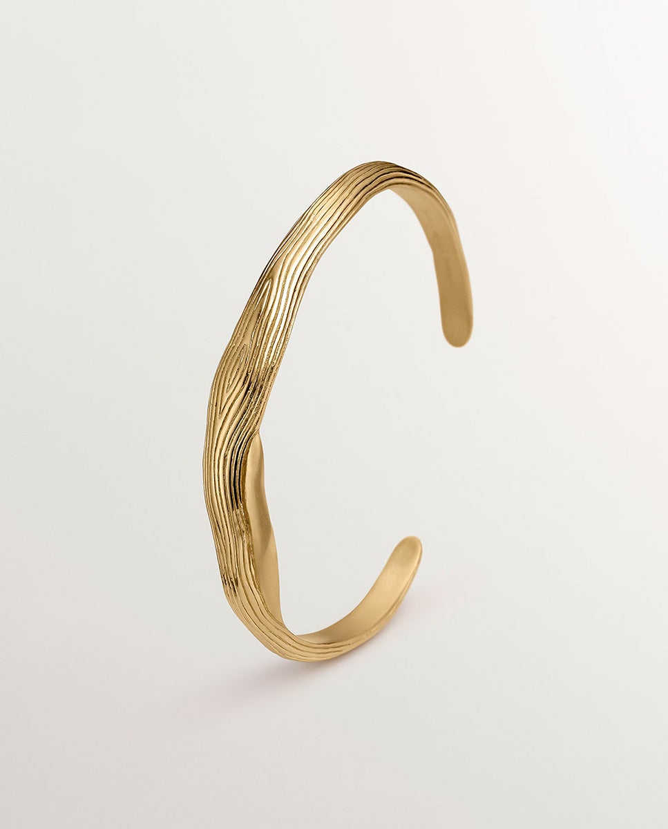 Pulseira de Prata 925 Banhada em Ouro Amarelo de 18k com Relevo e Forma Irregular Ouro-3
