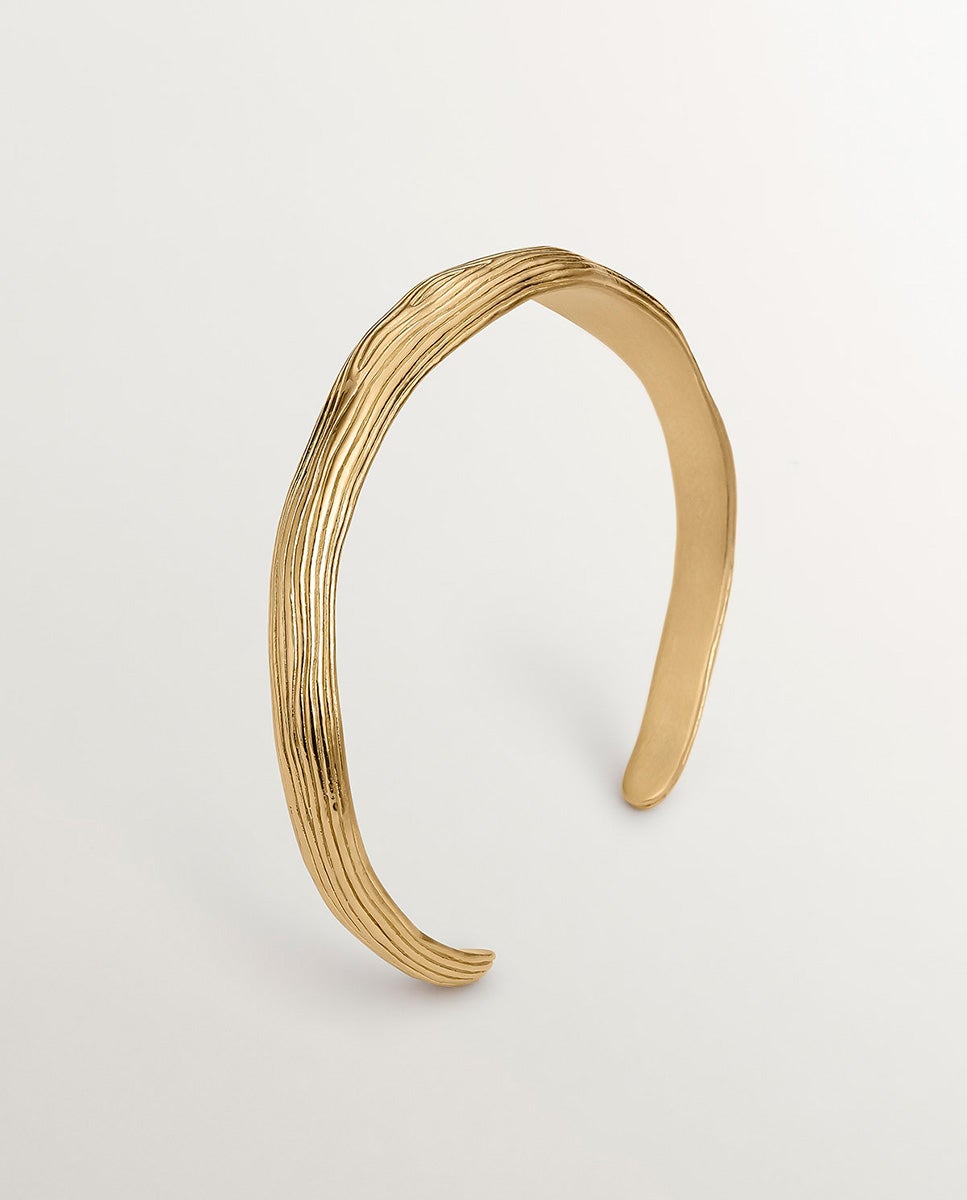 Pulseira de Prata 925 Banhada em Ouro Amarelo de 18k com Relevo e Forma Irregular Ouro-5