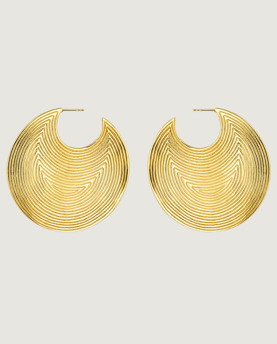 Brincos de Aro Grande em Prata 925 Banhada em Ouro Amarelo de 18k com Relevo Ouro-1