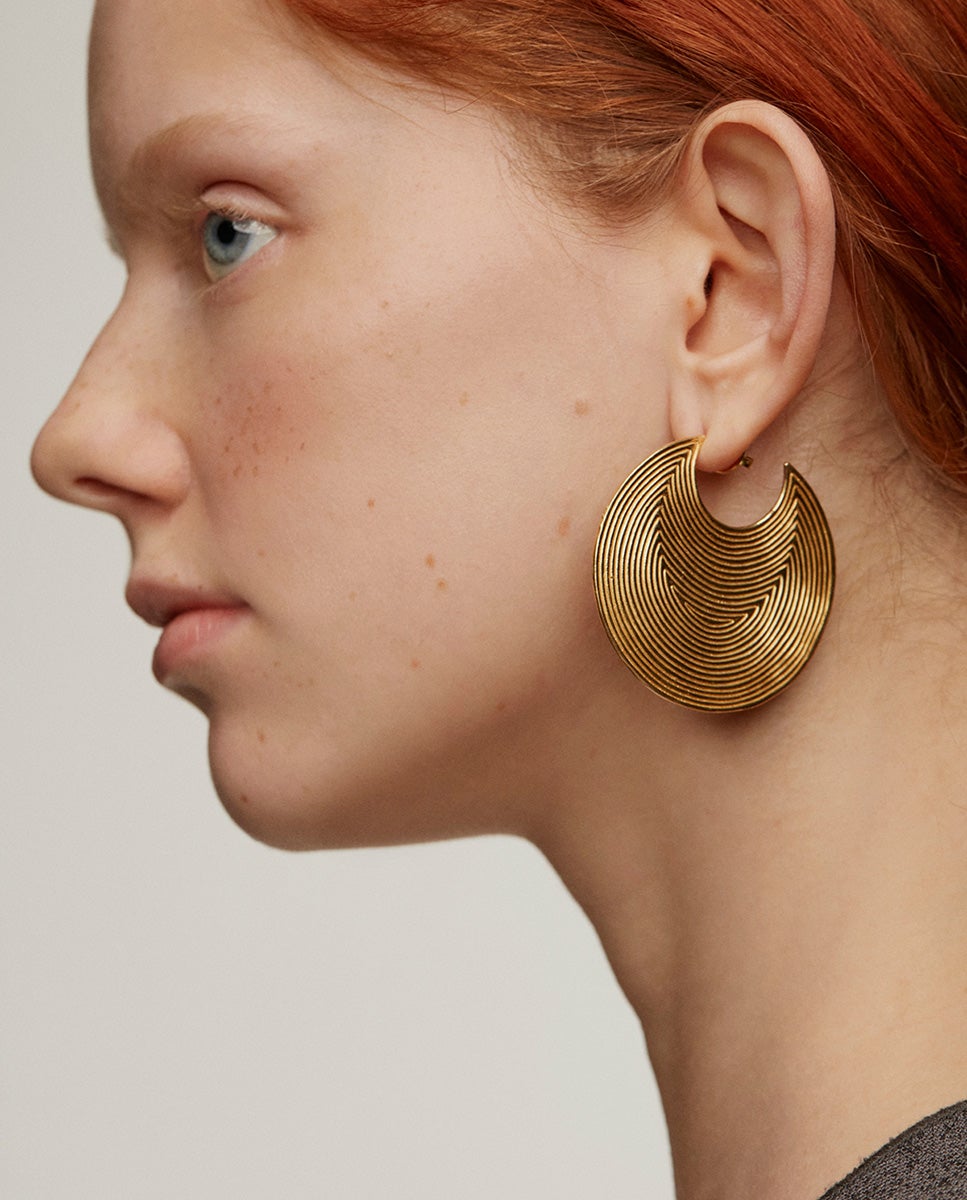 Brincos de Aro Grande em Prata 925 Banhada em Ouro Amarelo de 18k com Relevo Ouro-2