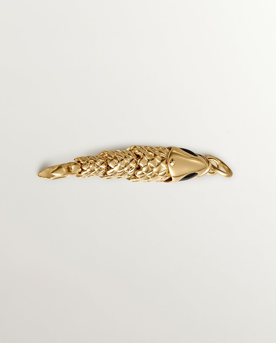 Charm de Prata 925 Banhada em Ouro Amarelo de 18k com Esmalte em Preto e Forma de Peixe Ouro-3