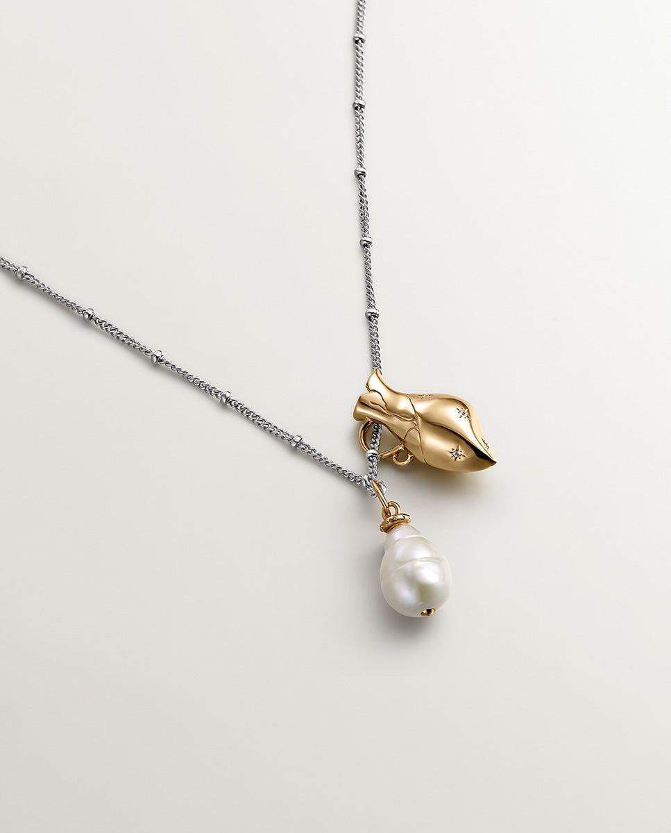 Charm de Prata 925 Banhada em Ouro Amarelo de 18k com Pérola Branco-5