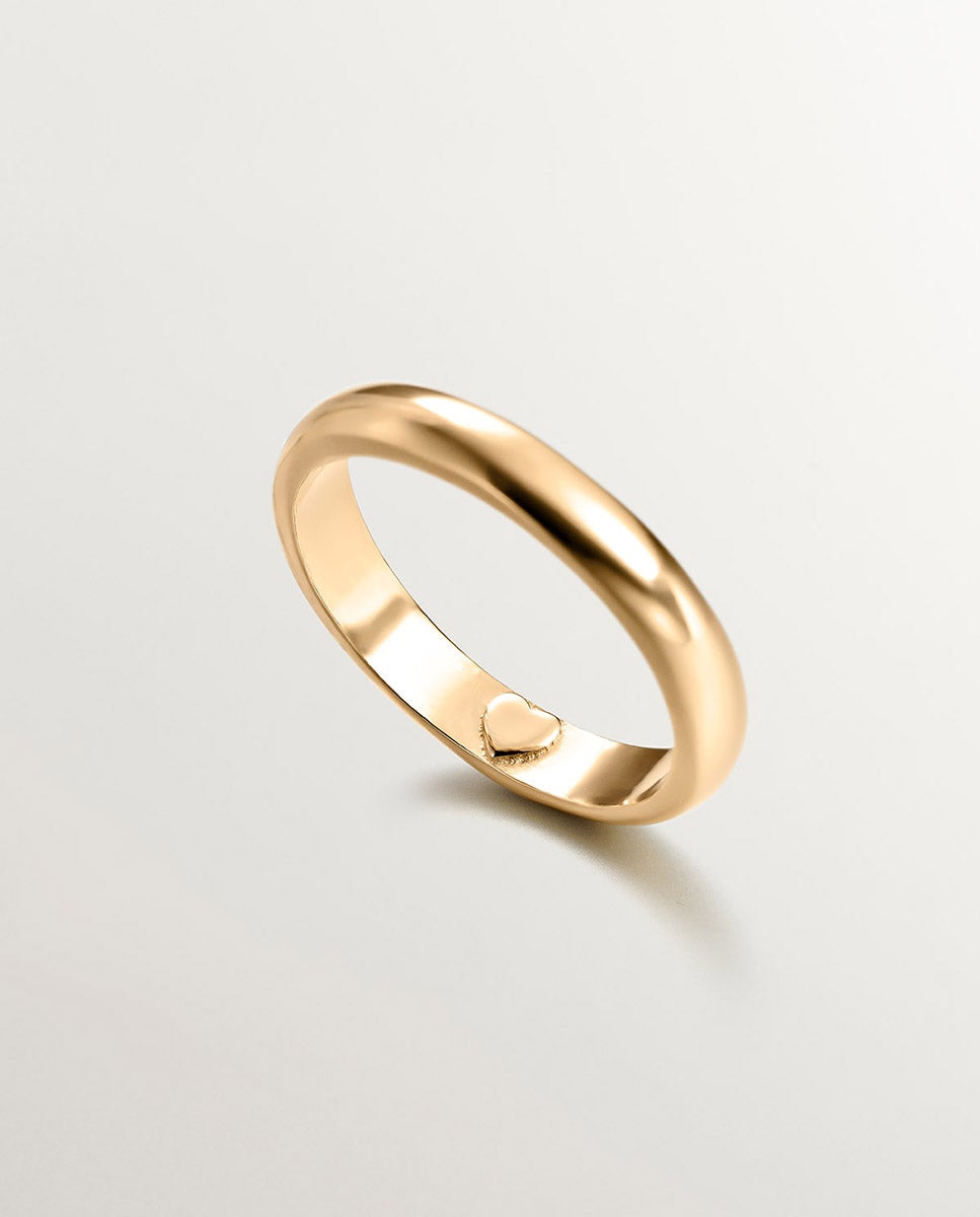 Anel Tipo Aliança de Prata 925 Banhada em Ouro Amarelo de 18k com Coração Interior Ouro-5