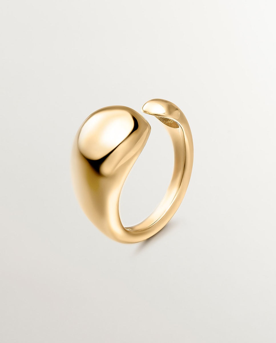 Anel Tu e Eu de Prata 925 Banhada em Ouro Amarelo de 18k com Forma Abombada Ouro-1