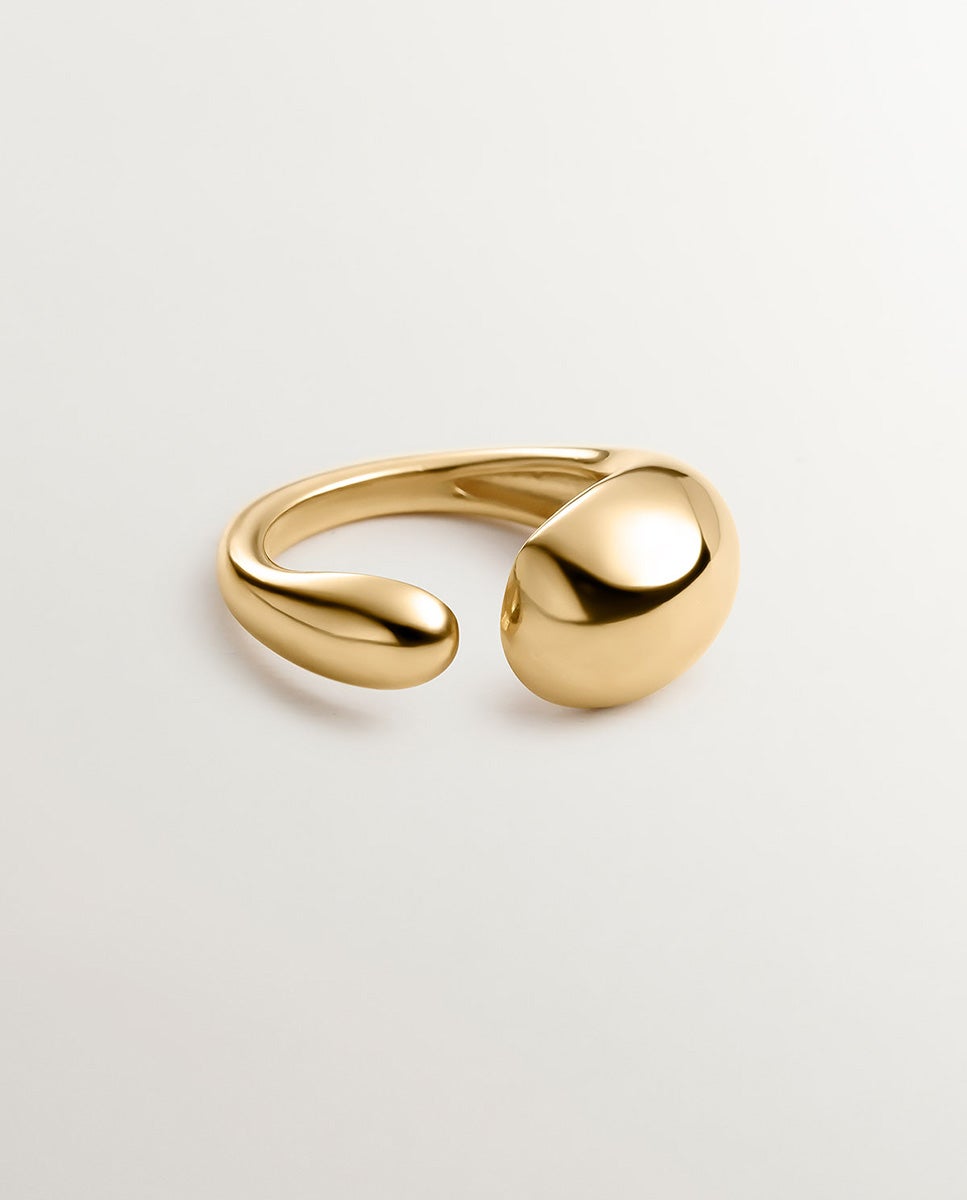 Anel Tu e Eu de Prata 925 Banhada em Ouro Amarelo de 18k com Forma Abombada Ouro-3