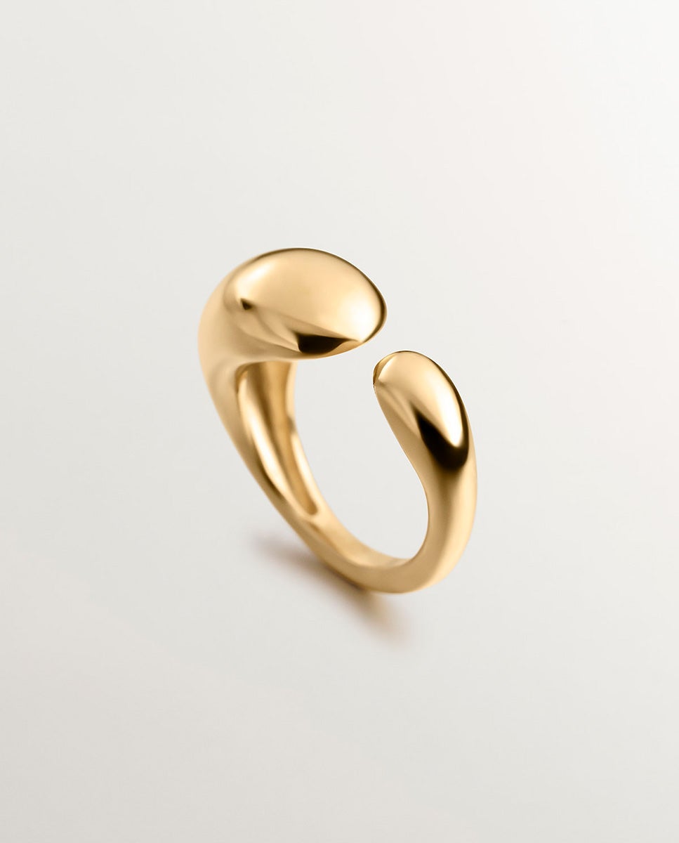Anel Tu e Eu de Prata 925 Banhada em Ouro Amarelo de 18k com Forma Abombada Ouro-5