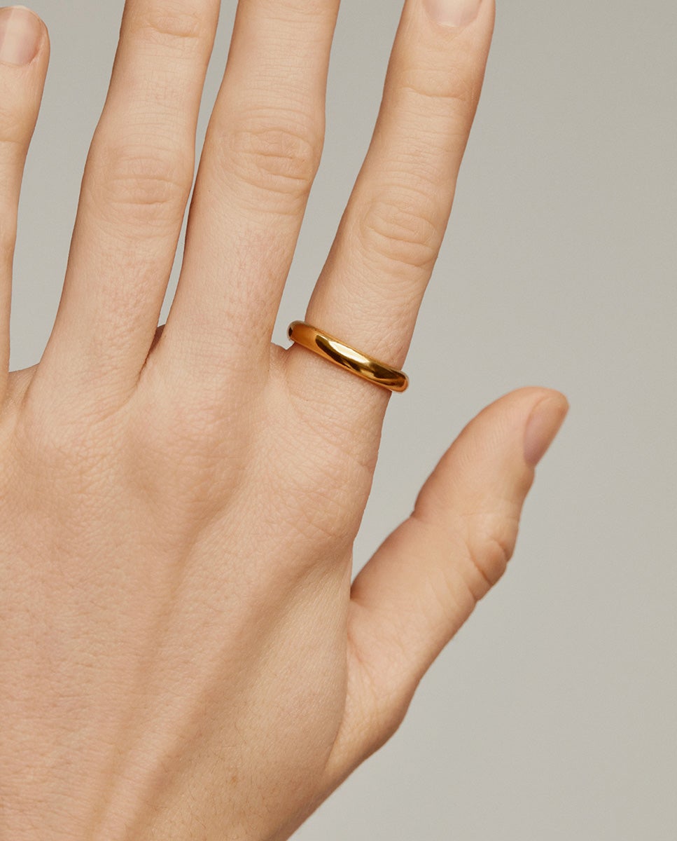 Anel Liso de Prata 925 Banhada em Ouro Amarelo de 18k Ouro-2