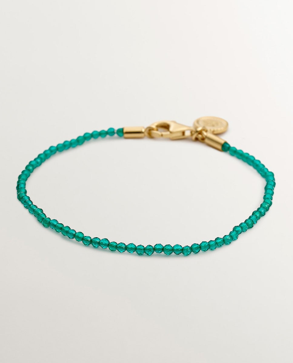 Pulseira de Prata 925 Banhada em Ouro Amarelo de 18k com Bolinhas de Ônix Verde Verde-1