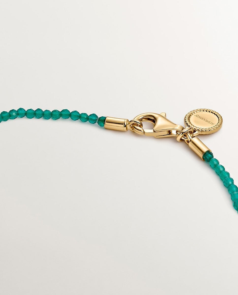 Pulseira de Prata 925 Banhada em Ouro Amarelo de 18k com Bolinhas de Ônix Verde Verde-5