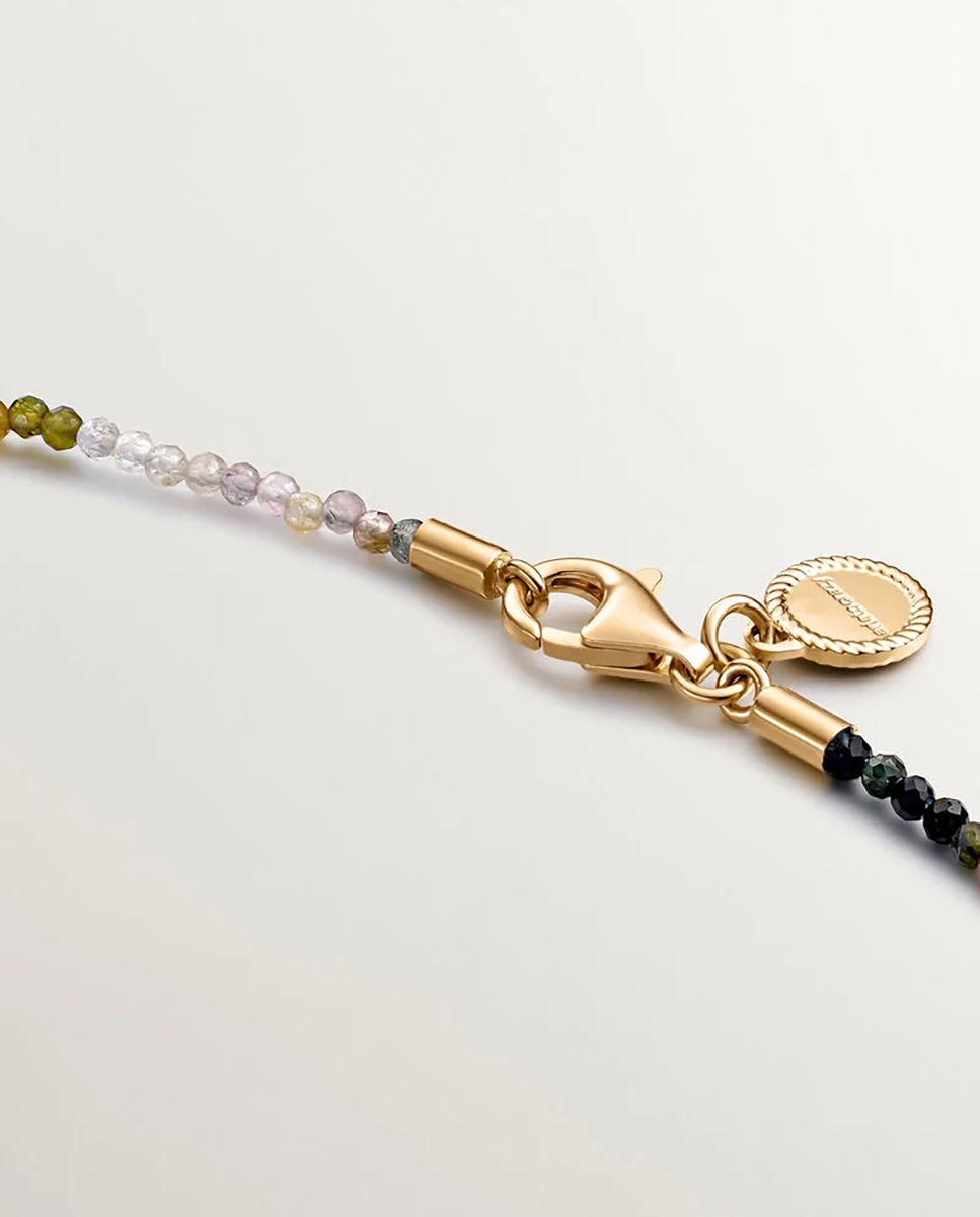Colar de Prata 925 Banhada em Ouro Amarelo de 18k com Bolinhas de Turmalina Multicolor Multicolor-5