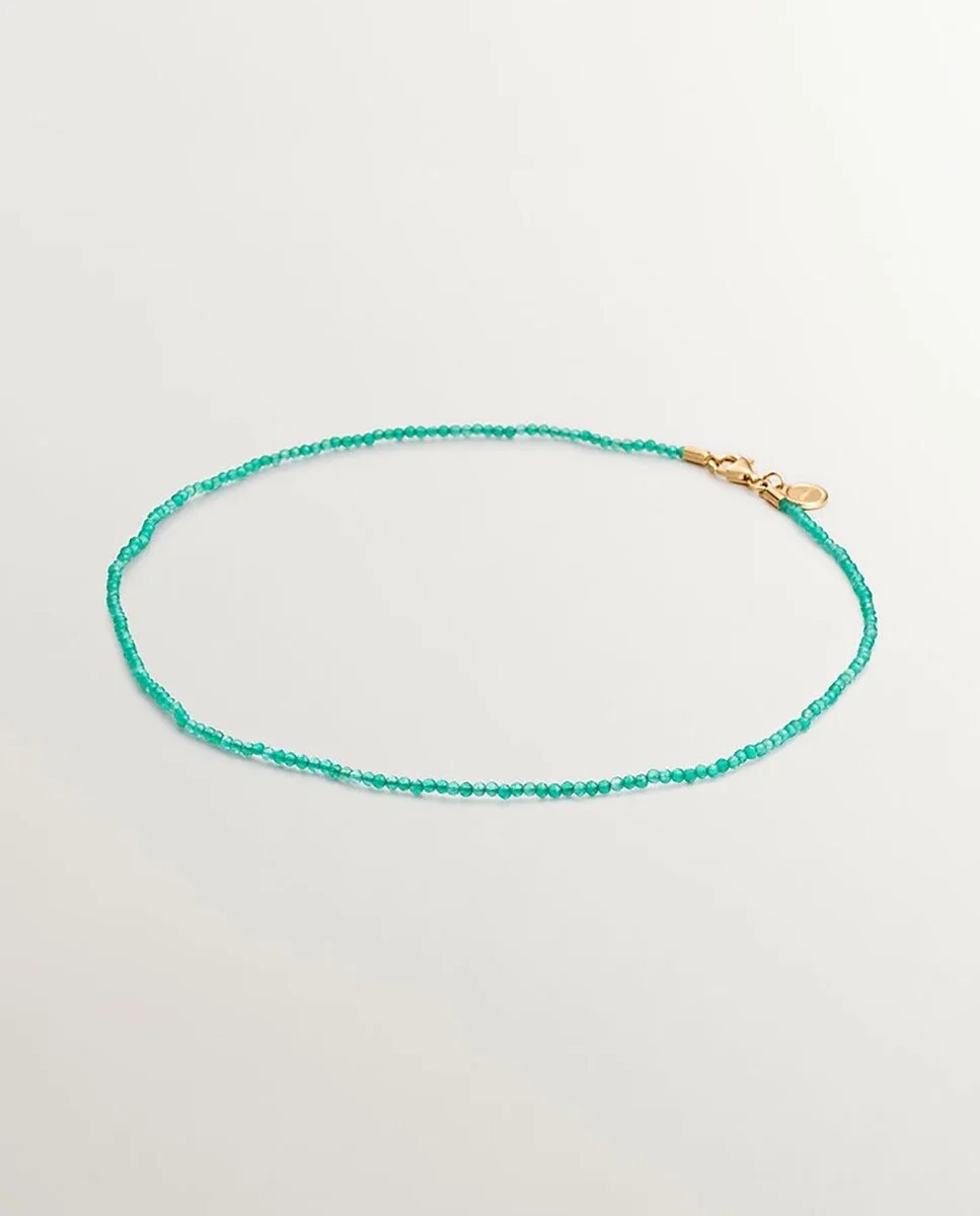 Colar de Prata 925 Banhada em Ouro Amarelo de 18k com Bolinhas de Ônix Verde Verde-1