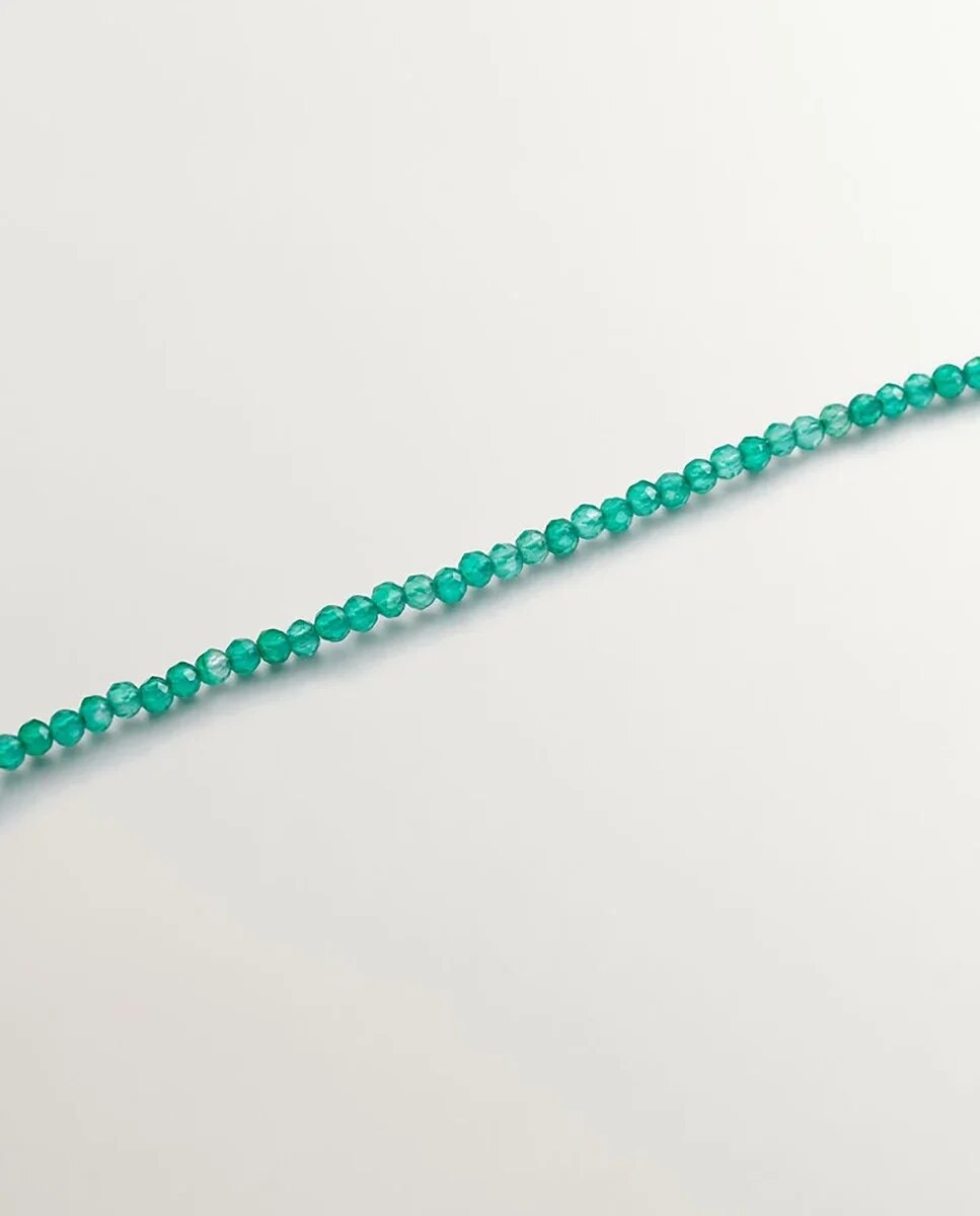 Colar de Prata 925 Banhada em Ouro Amarelo de 18k com Bolinhas de Ônix Verde Verde-3