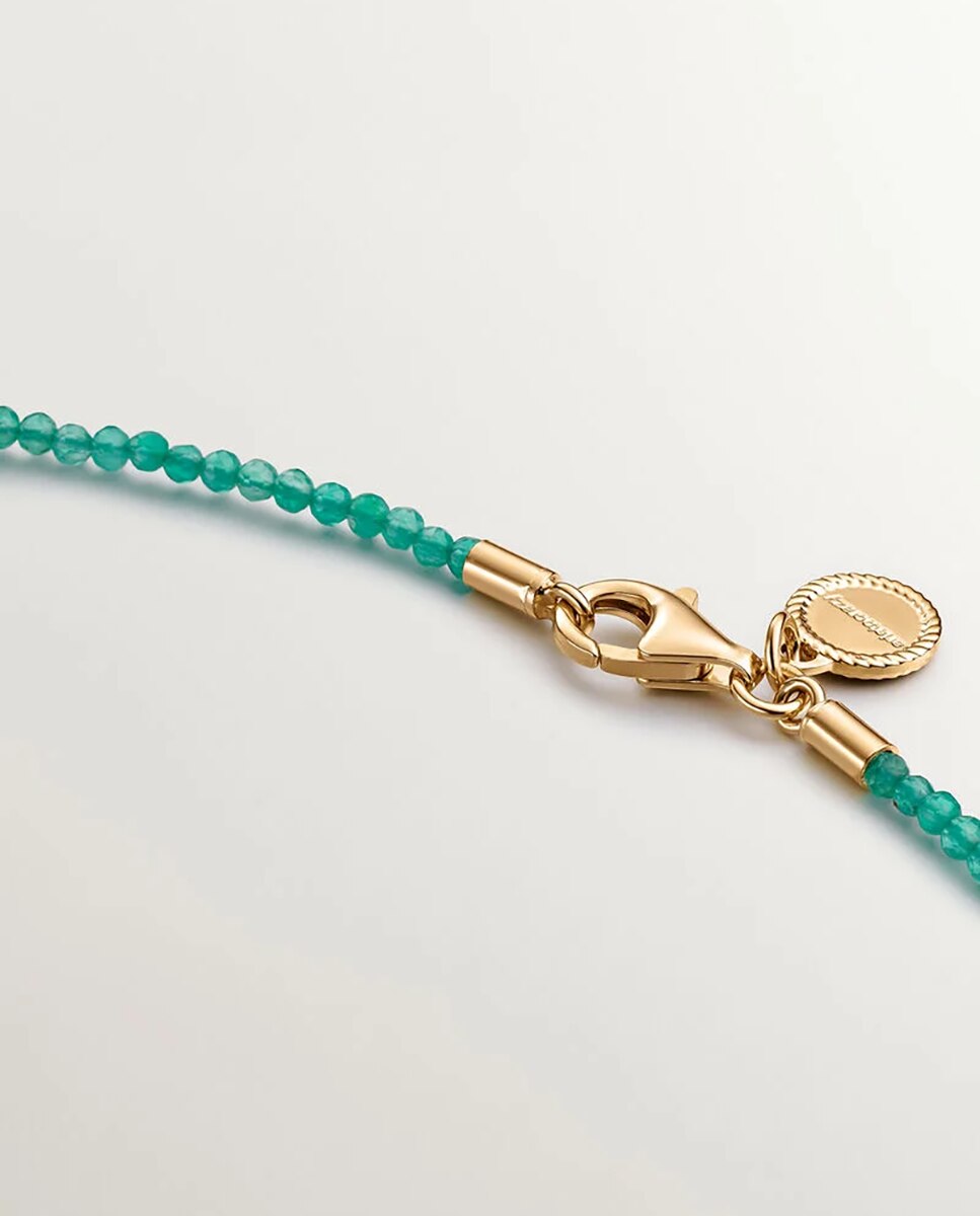 Colar de Prata 925 Banhada em Ouro Amarelo de 18k com Bolinhas de Ônix Verde Verde-5