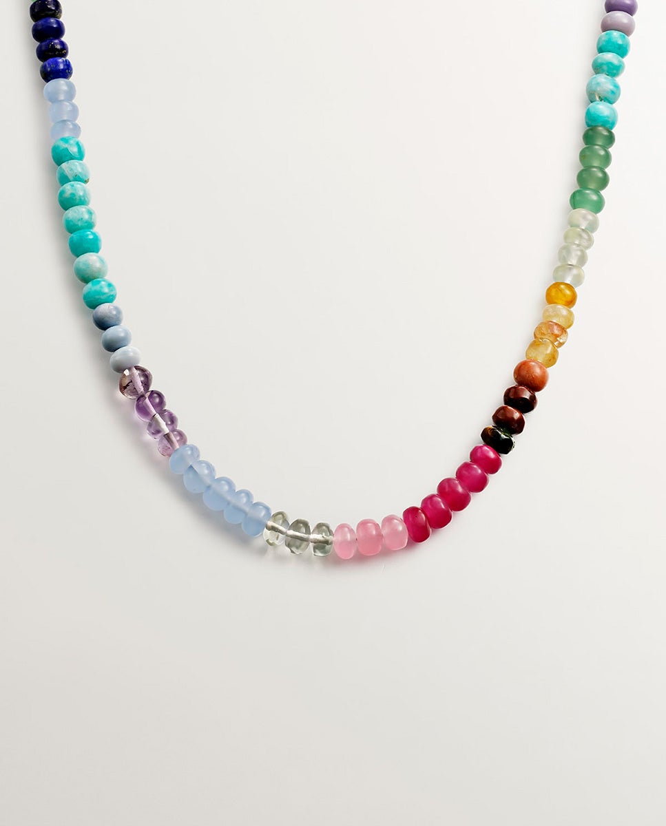 Colar de Prata 925 Banhada em Ouro Amarelo de 18k com Bolinhas de Pedras Multicolor Multicolor-1