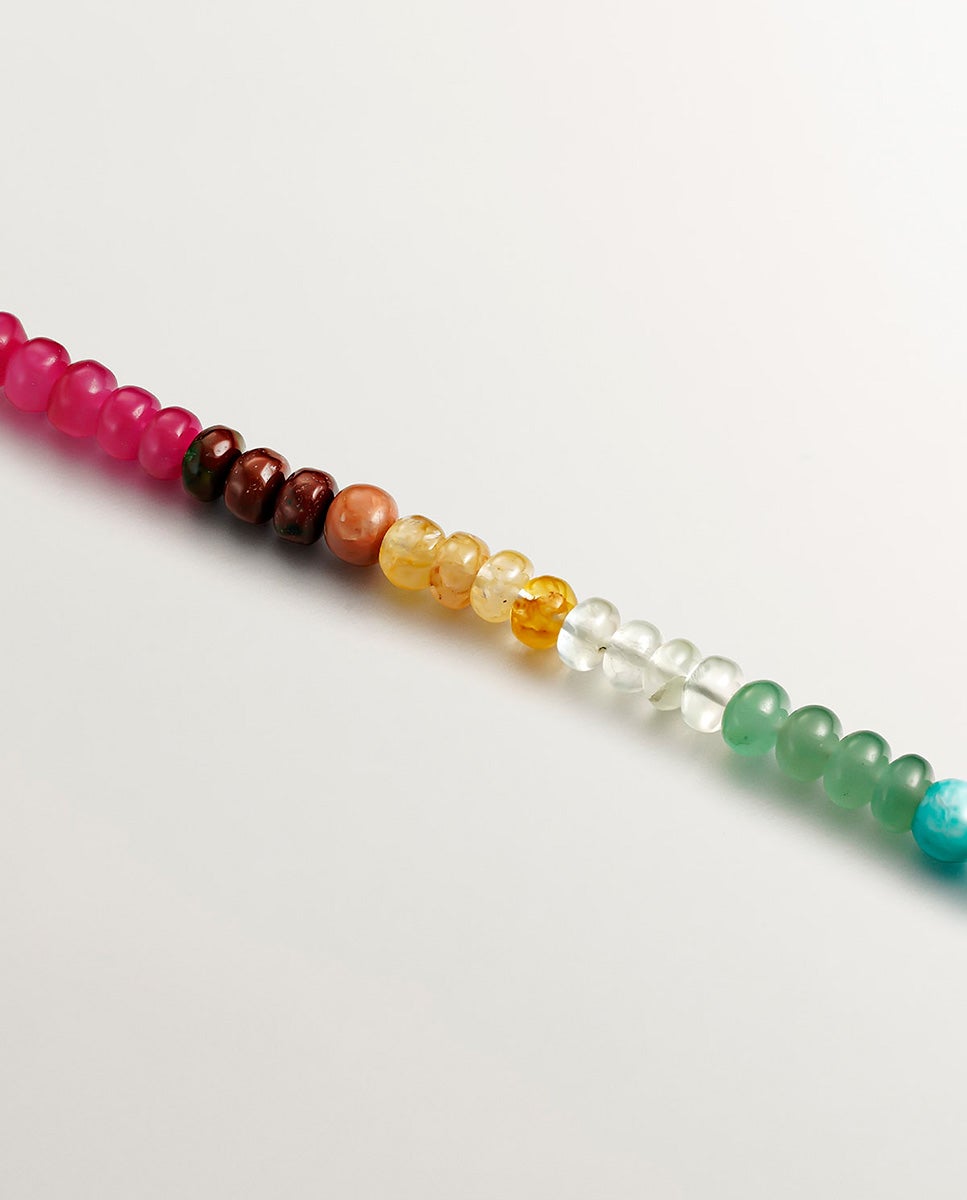 Colar de Prata 925 Banhada em Ouro Amarelo de 18k com Bolinhas de Pedras Multicolor Multicolor-3