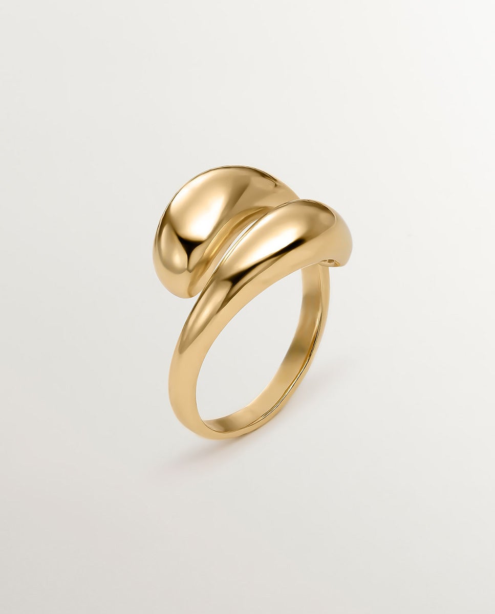 Anel Tu e Eu de Prata 925 Banhada em Ouro Amarelo de 18k com Forma de Espiral Abombada Ouro-1