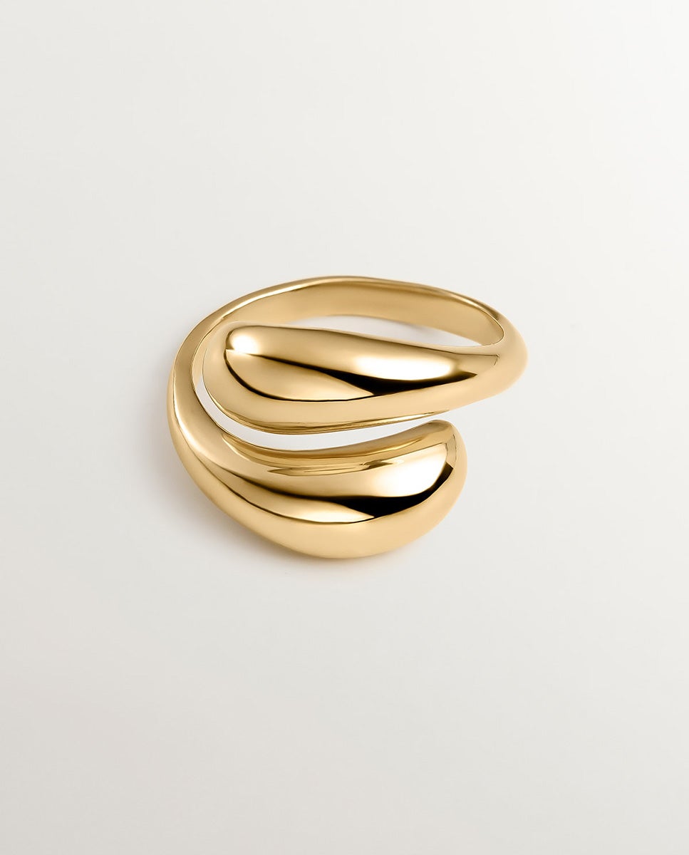 Anel Tu e Eu de Prata 925 Banhada em Ouro Amarelo de 18k com Forma de Espiral Abombada Ouro-3