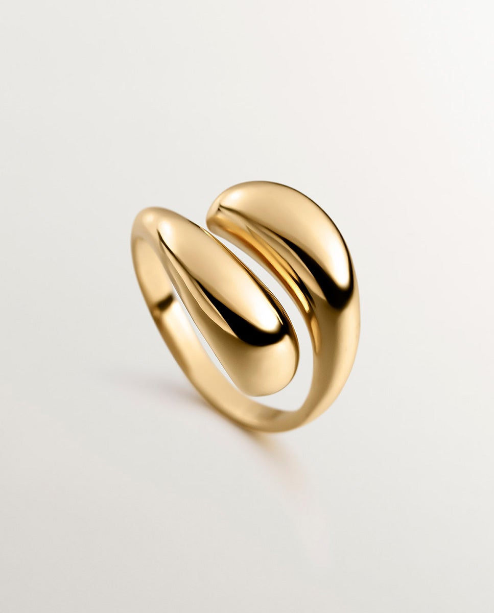 Anel Tu e Eu de Prata 925 Banhada em Ouro Amarelo de 18k com Forma de Espiral Abombada Ouro-5