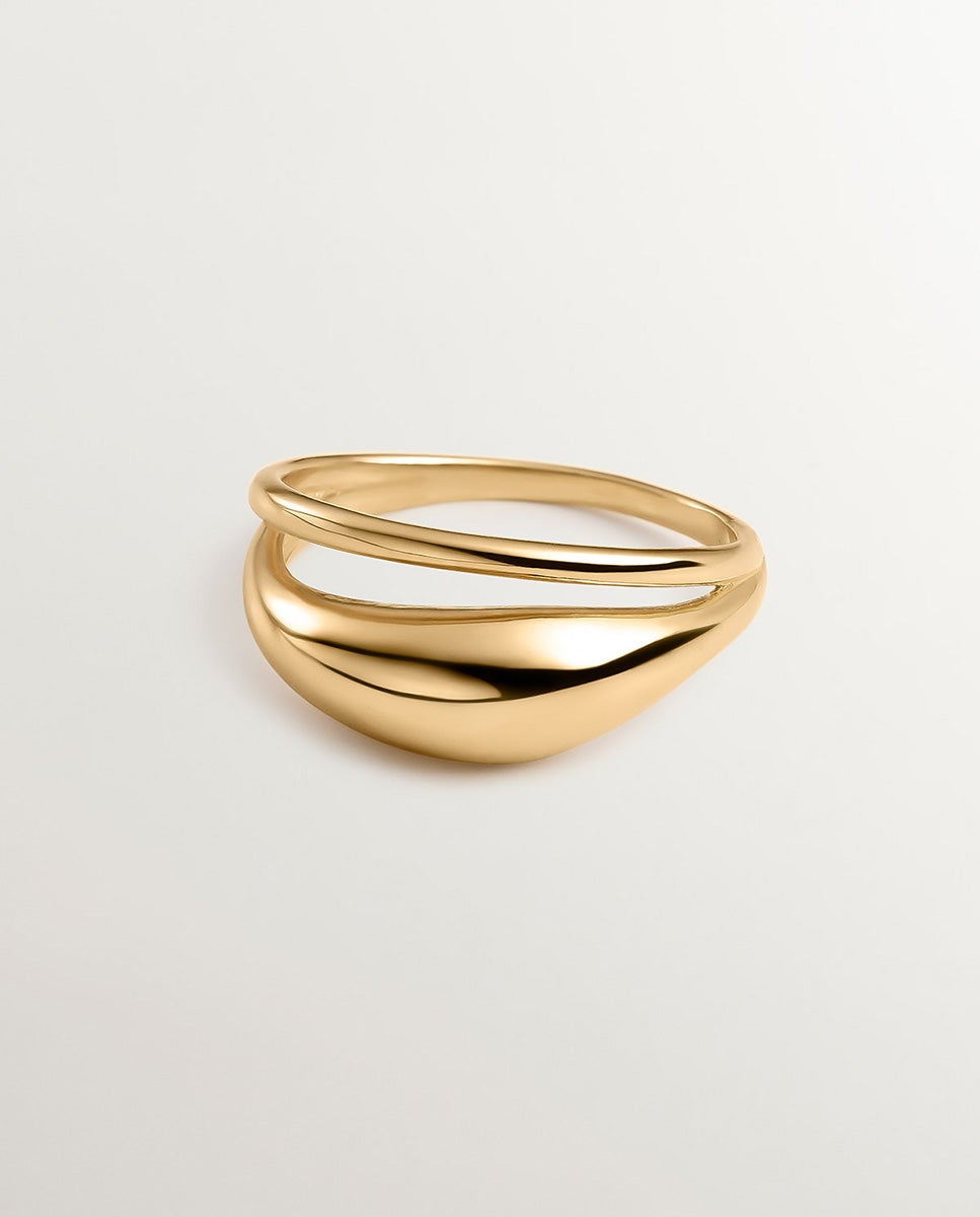 Anel Duplo de Prata 925 Banhada em Ouro Amarelo de 18k Ouro-3