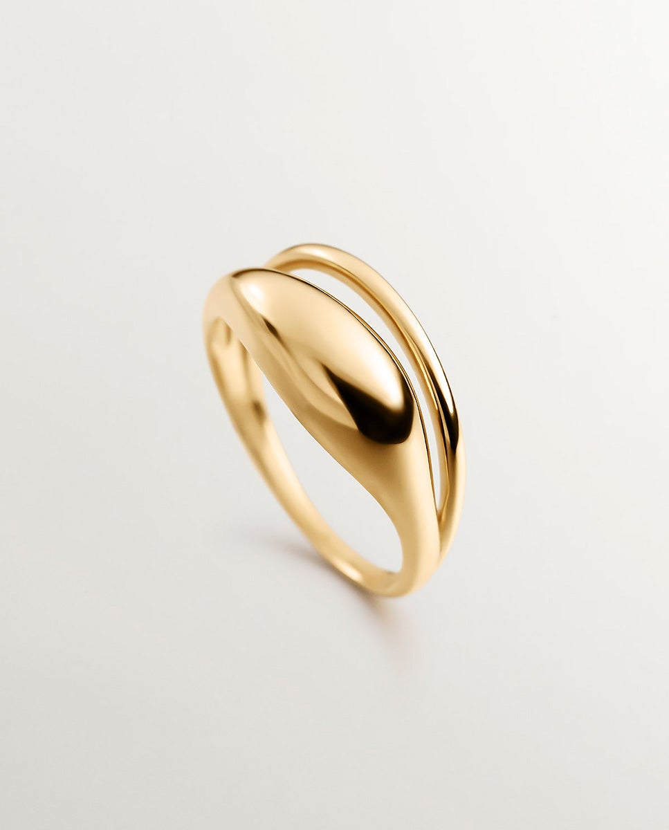 Anel Duplo de Prata 925 Banhada em Ouro Amarelo de 18k Ouro-5