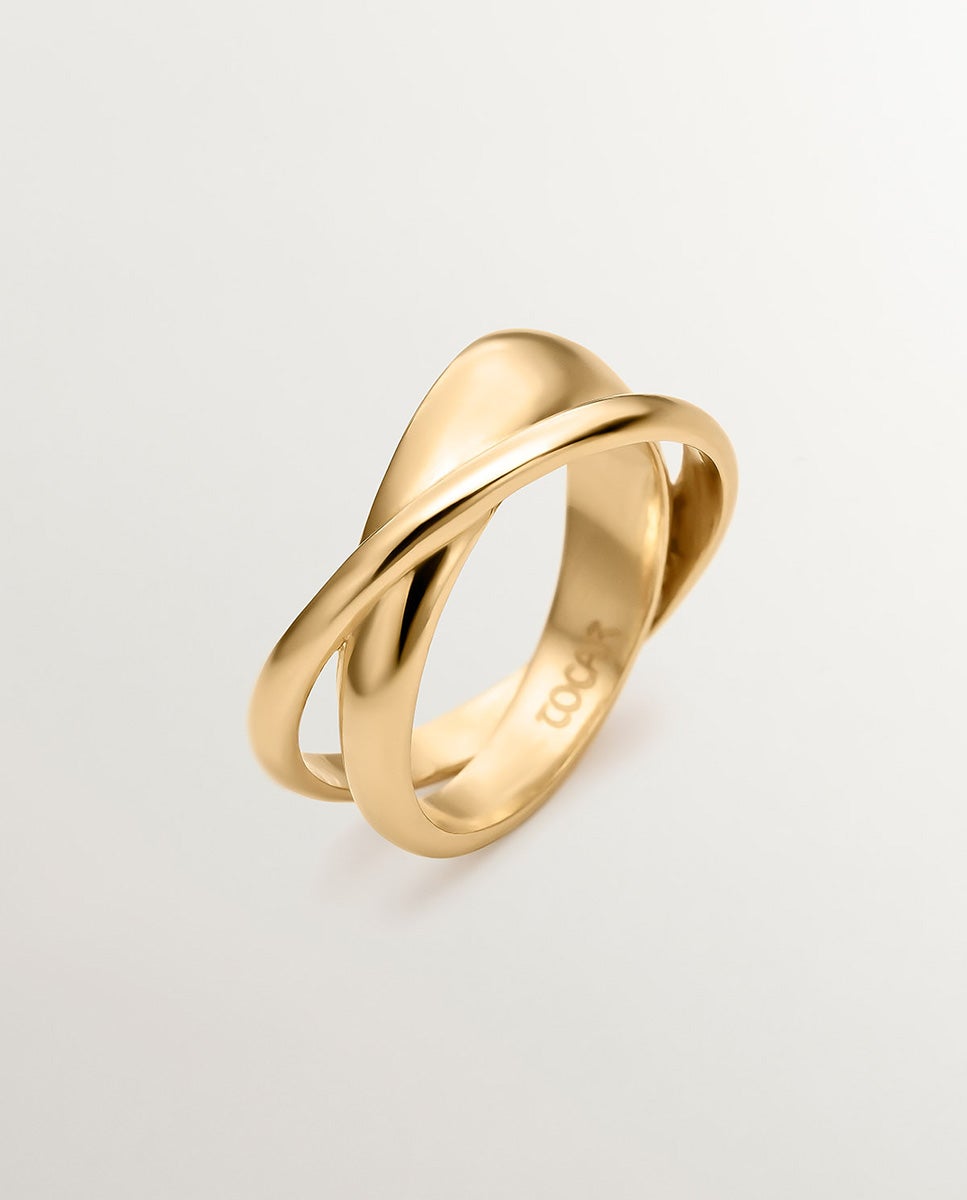 Imagem 0 de Anel Duplo Cruzado de Prata 925 Banhada em Ouro Amarelo de 18k