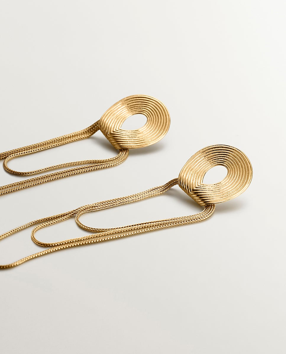 Brincos Grandes de Prata 925 Banhada a Ouro Amarelo de 18k com Relevo e Correntes Ouro-3